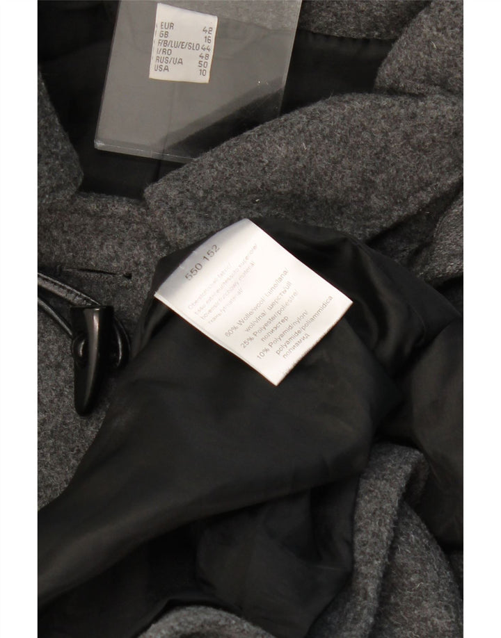 VINTAGE ženski duffle kaput s kapuljačom UK 16 Velika siva vuna