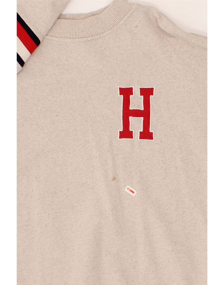 TOMMY HILFIGER Mens Graphic Sweatshirt Jumper Medium Beige Cotton Vintage Tommy Hilfiger and Second-Hand Tommy Hilfiger from Messina Hembry 