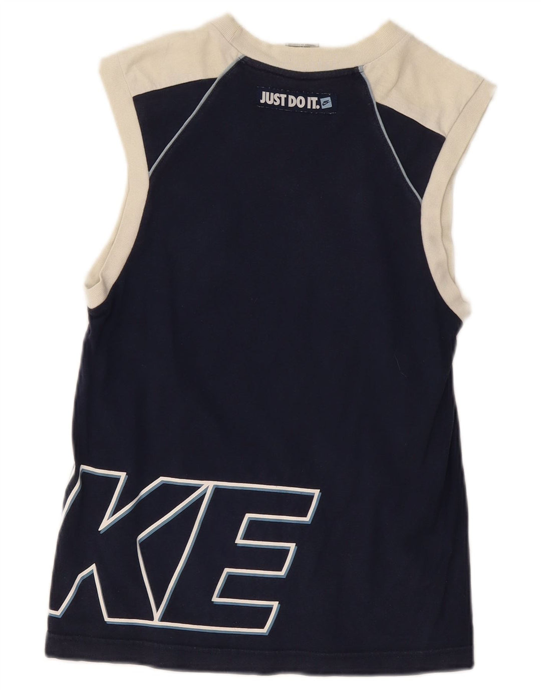 NIKE Boys Graphic Vest Top 12-13 Years Large Tavy Blue Colourblock