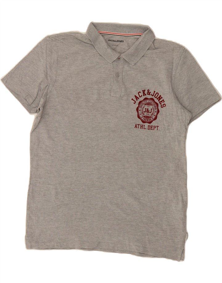 JACK & JONES Mens Graphic Polo Shirt Large Grey Cotton Vintage Jack & Jones and Second-Hand Jack & Jones from Messina Hembry 