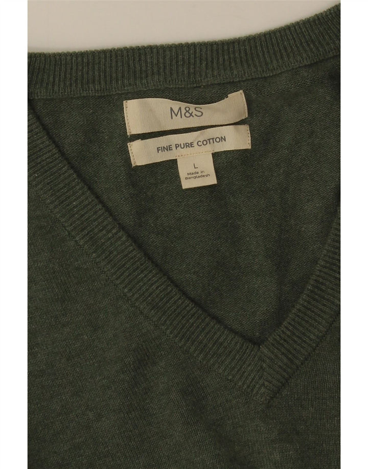 MARKS & SPENCER Muški pulover s V-izrezom, veliki zeleni pamuk