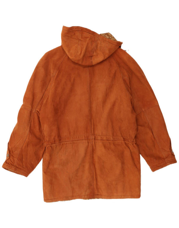 Vintage muška jakna parka od brušene kože IT 50 s kapuljačom, velika smeđa koža