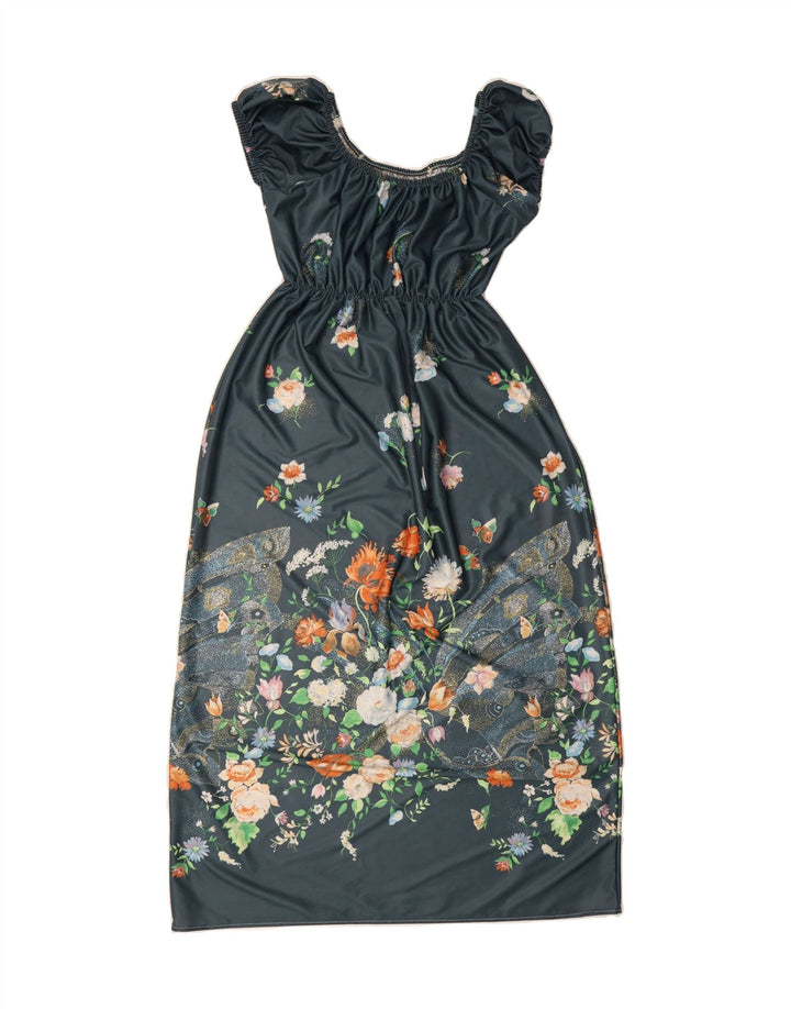 HAMILTON Womens Maxi Dress UK 14 Large Blue Floral Polyester Vintage Hamilton and Second-Hand Hamilton from Messina Hembry 