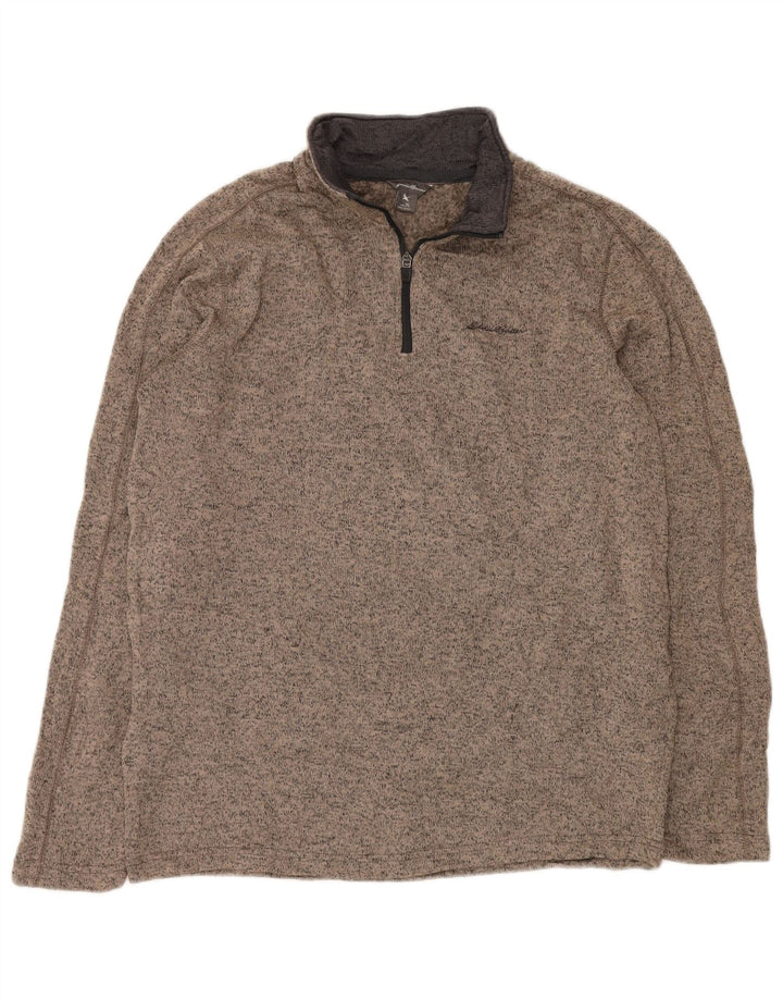 EDDIE BAUER Muška majica s izrezom s patentnim zatvaračem Veliki bež flekasti poliester