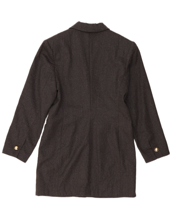 Vintage ženska duga jakna s 1 gumbom, siva vunena jakna US 2 XS