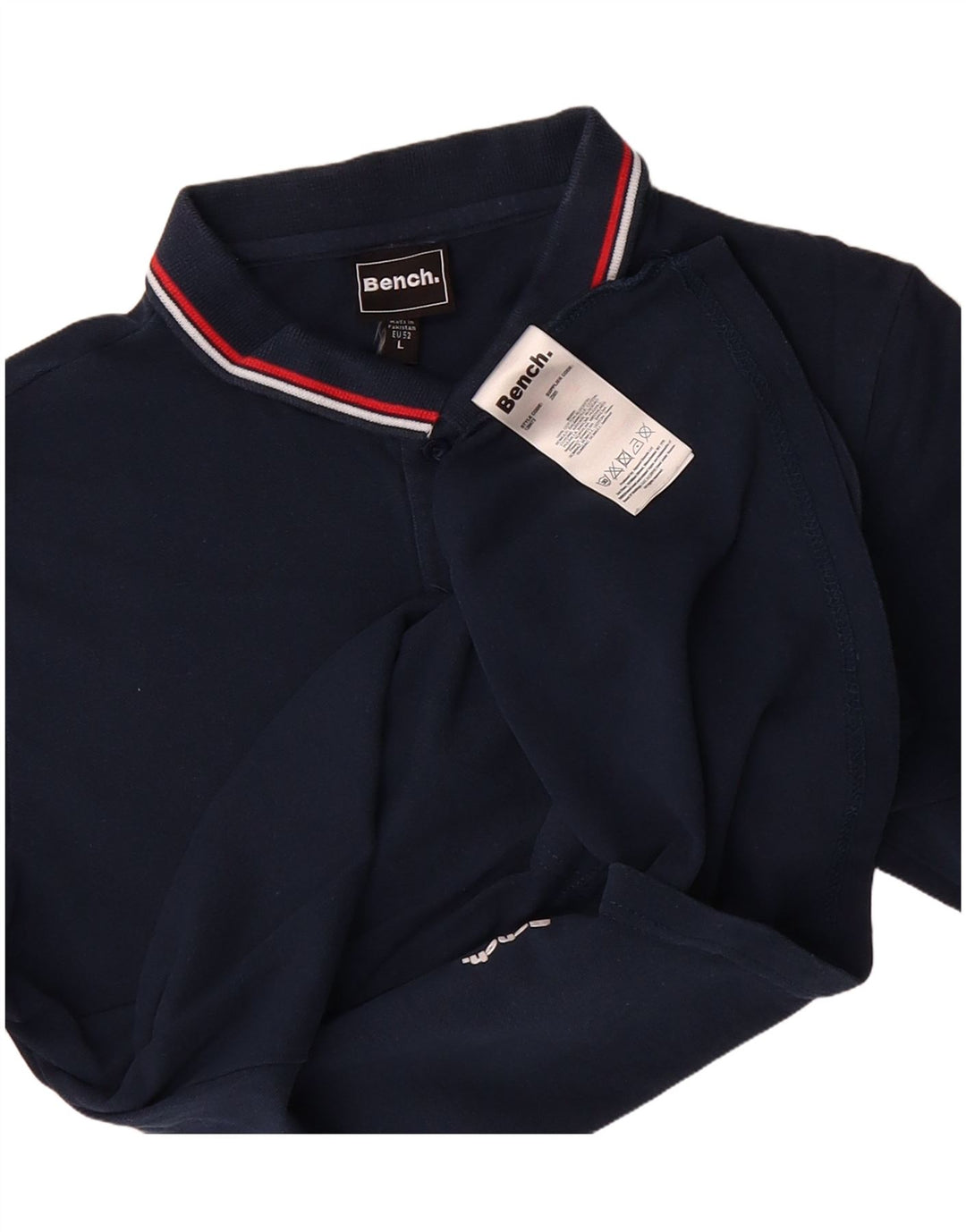 BENCH Mens Long Sleeve Polo Shirt Large Navy Blue Cotton