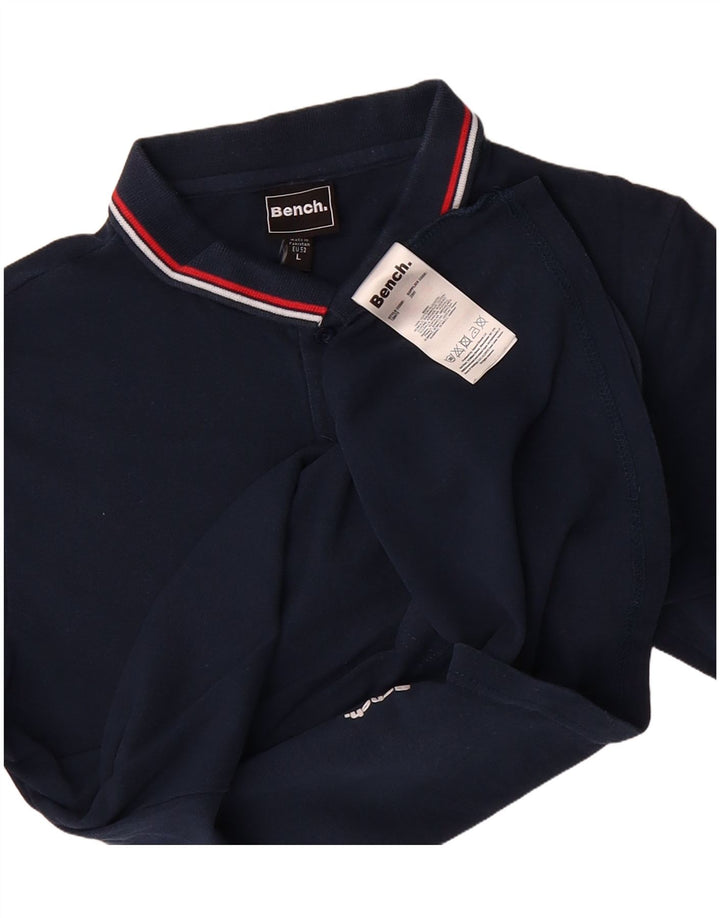 BENCH Mens Long Sleeve Polo Shirt Large Navy Blue Cotton