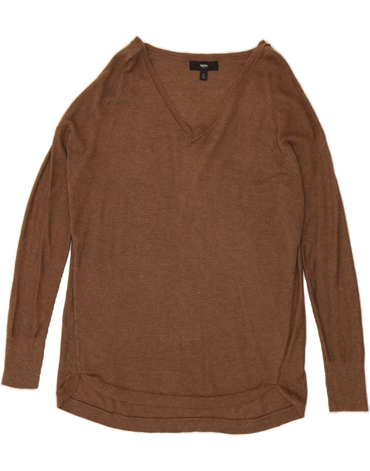 MOSSIMO Womens V-Neck Jumper Sweater UK 16 Large Brown Nylon Vintage Mossimo and Second-Hand Mossimo from Messina Hembry 