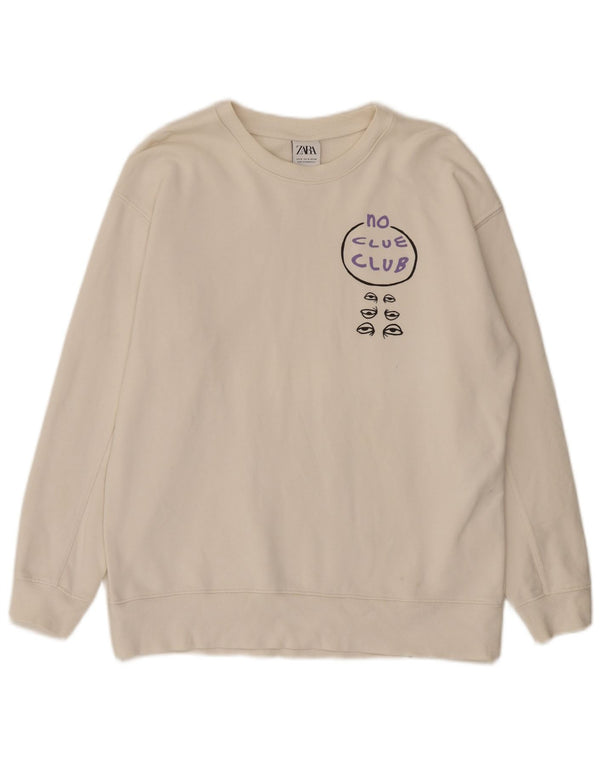Zara Mens Graphic Sweatshirt Jumper Medium White Cotton