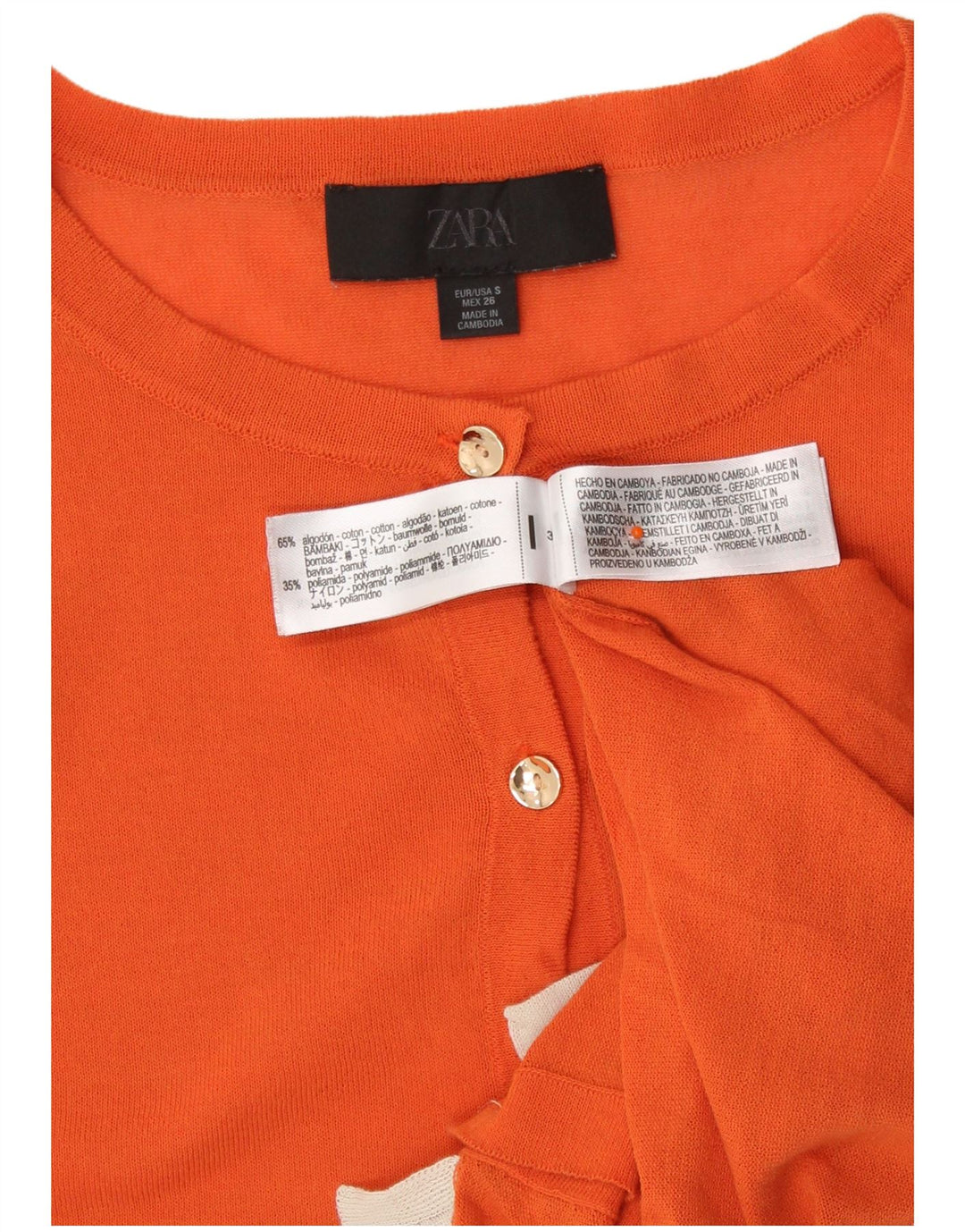 Zara ženski kratki kardigan pulover UK 10 Small Orange Colourblock Cotton