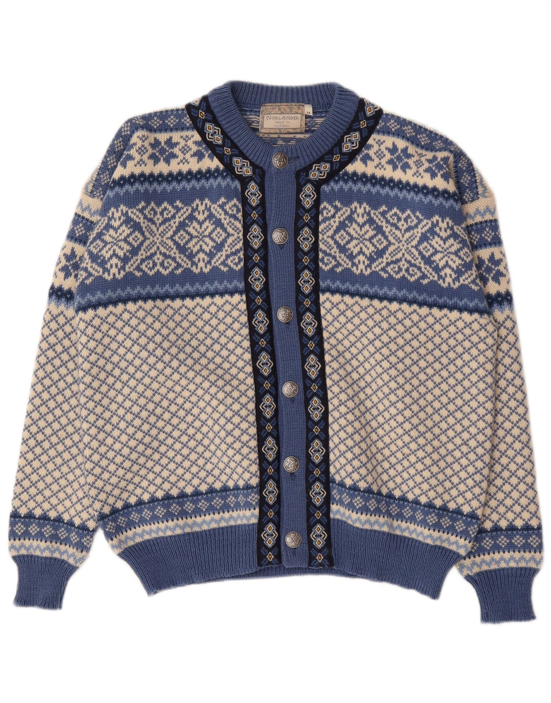 Vintage muški kardigan džemper srednje plave boje Fair Isle