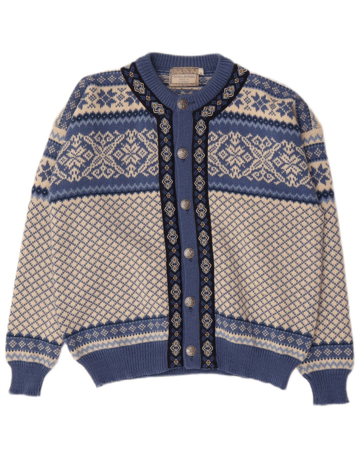 Vintage muški kardigan džemper srednje plave boje Fair Isle