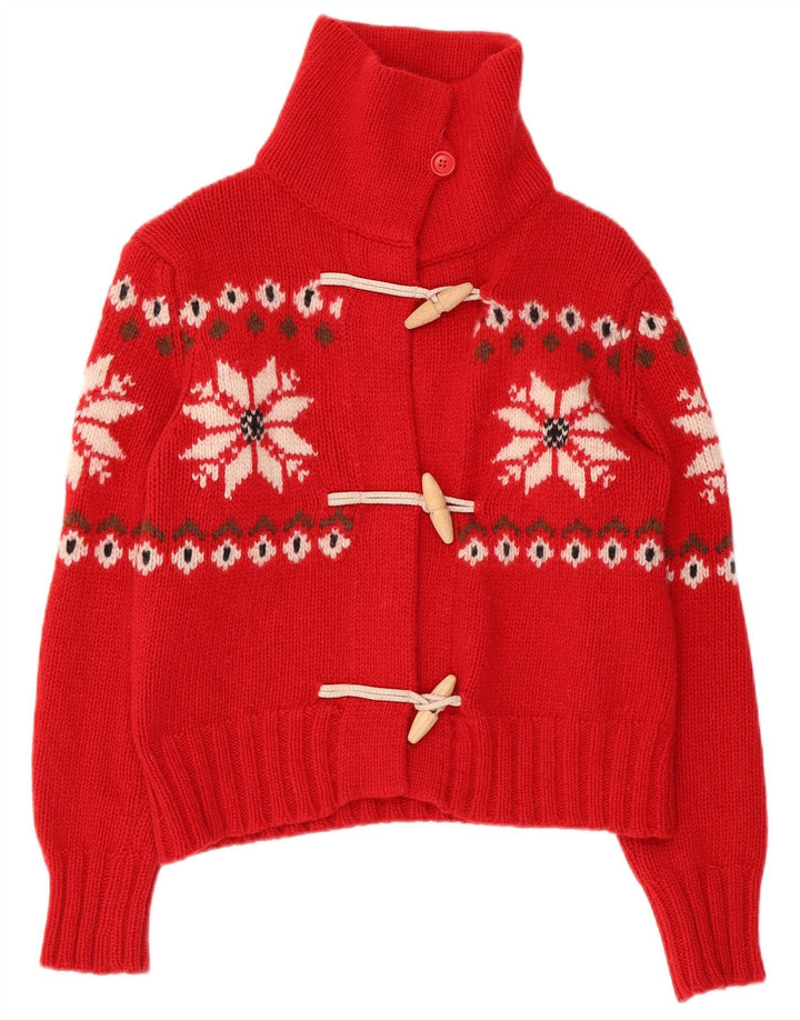 BENETTON ženski kratki kardigan pulover UK 10 Small Red Fair Isle