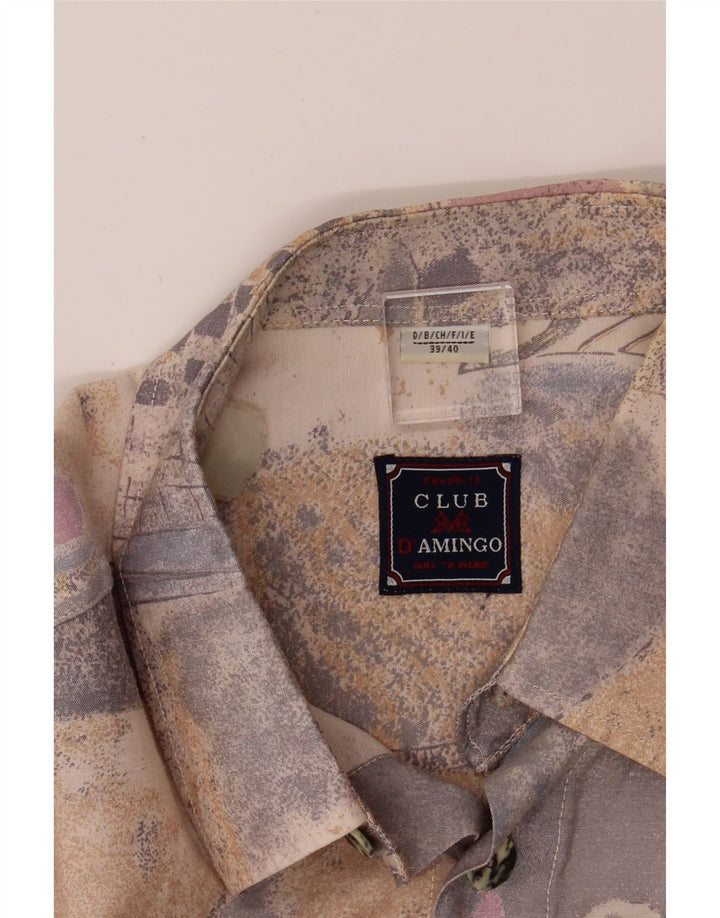 CLUB D'AMINGO Mens Short Sleeve Shirt Size 39/40 Medium Beige Patchwork Vintage Club D'Amingo and Second-Hand Club D'Amingo from Messina Hembry 