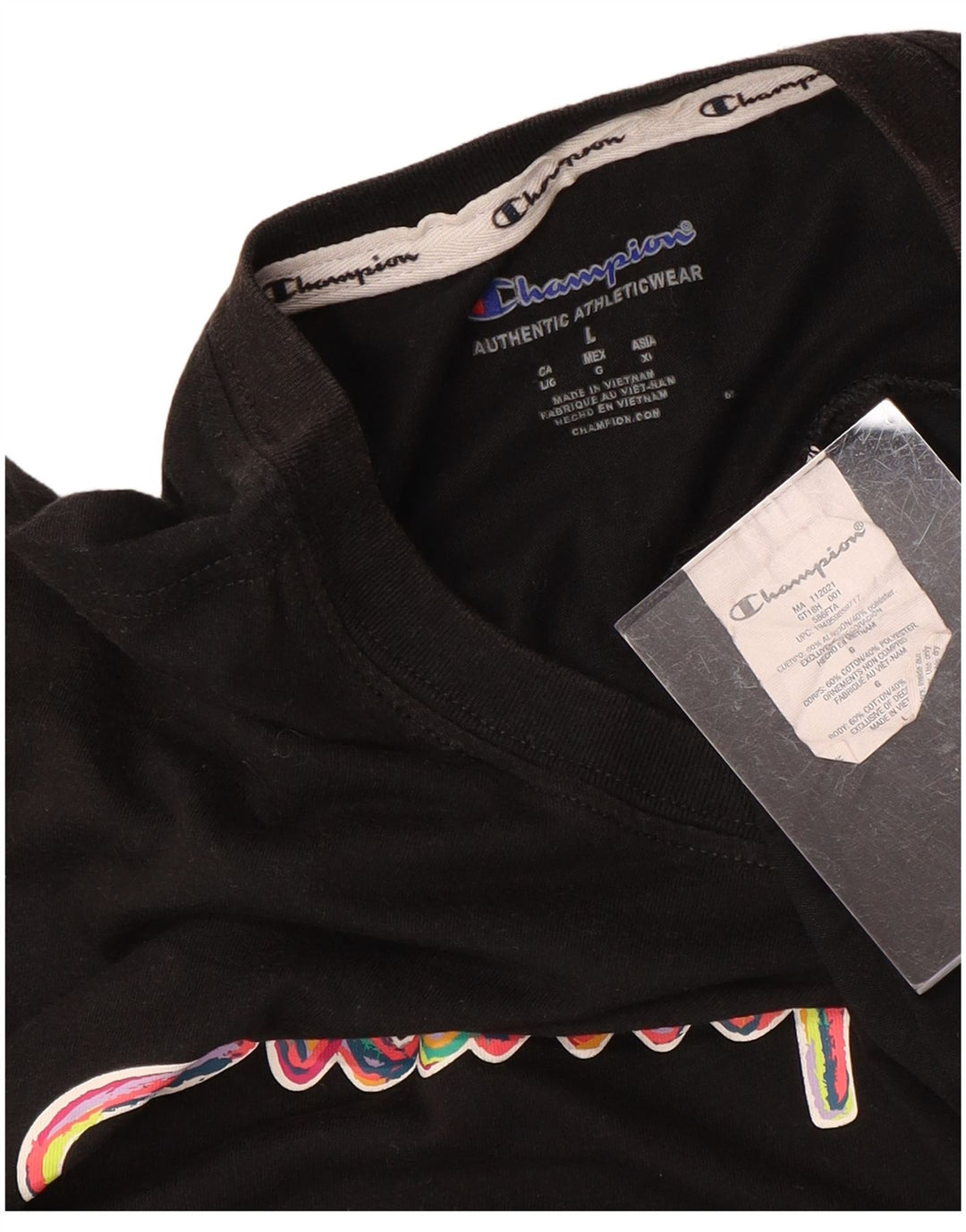 CHAMPION Ženska majica kratkih rukava s grafičkim motivima UK 16 Veliki crni pamuk