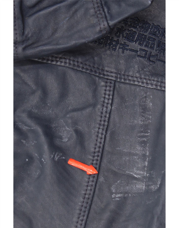 Superdry ženska kožna jakna s kapuljačom UK 14 srednje tamnoplava koža
