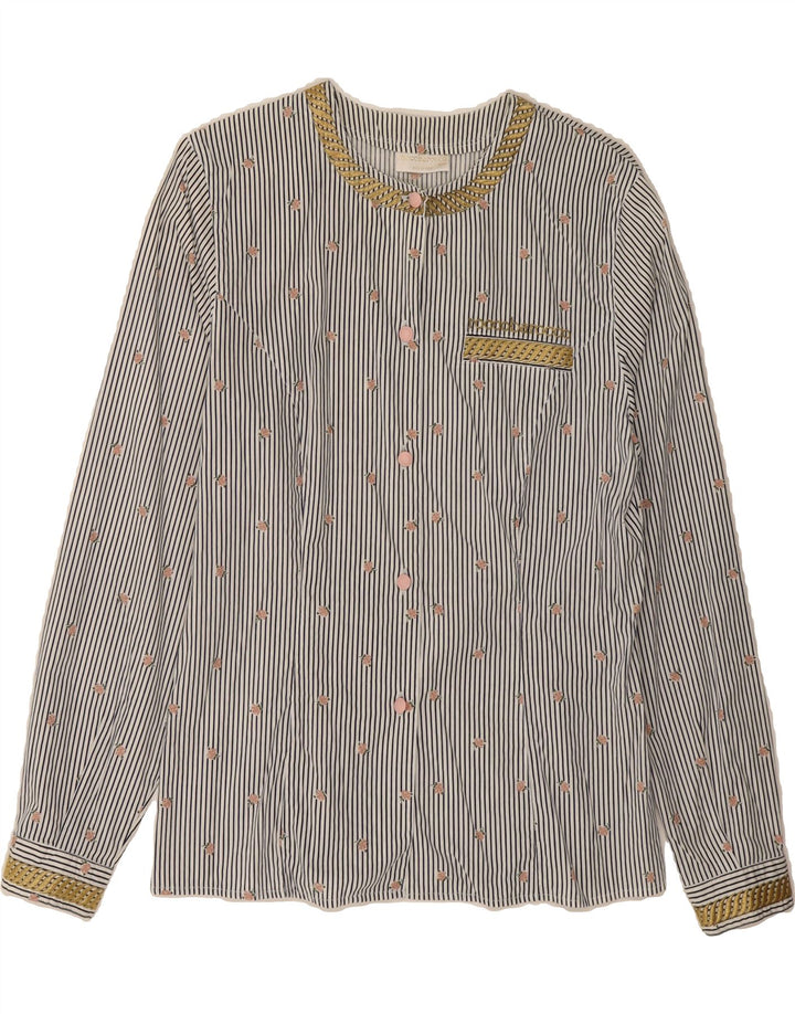 ROCCOBAROCCO Womens Shirt Blouse IT 46 Large White Pinstripe Cotton Vintage Roccobarocco and Second-Hand Roccobarocco from Messina Hembry 