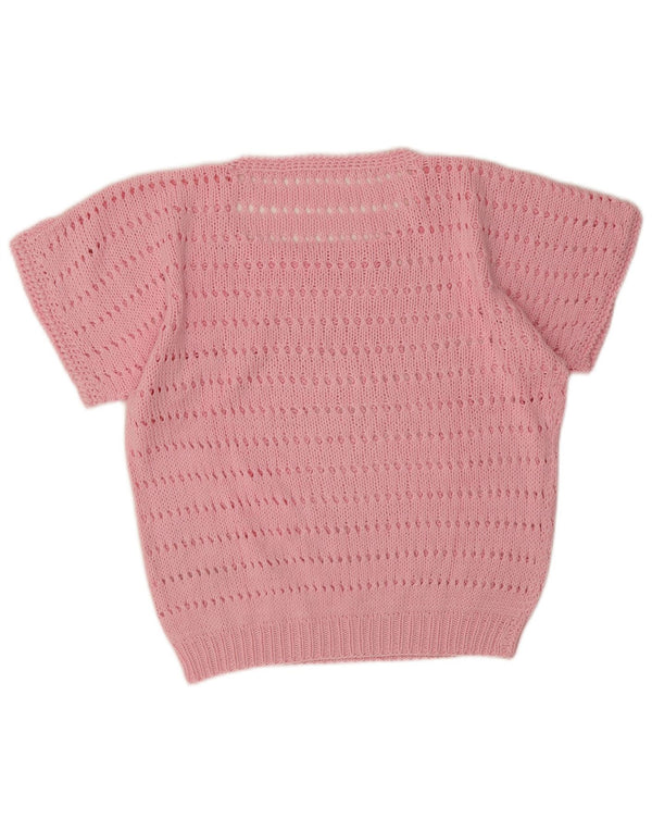 Vintage ženski prozirni džemper s brodskim izrezom UK 18 XL, ružičasti