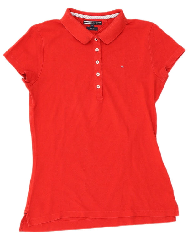 TOMMY HILFIGER Ženska uska polo majica UK 12 Srednje crvena
