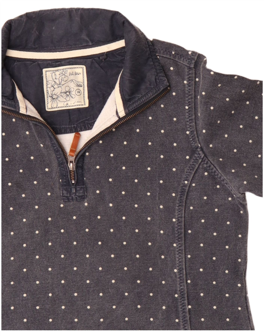 Fat Face Ženska majica s izrezom s patentnim zatvaračem UK 14 Velika tamnoplava točkasta