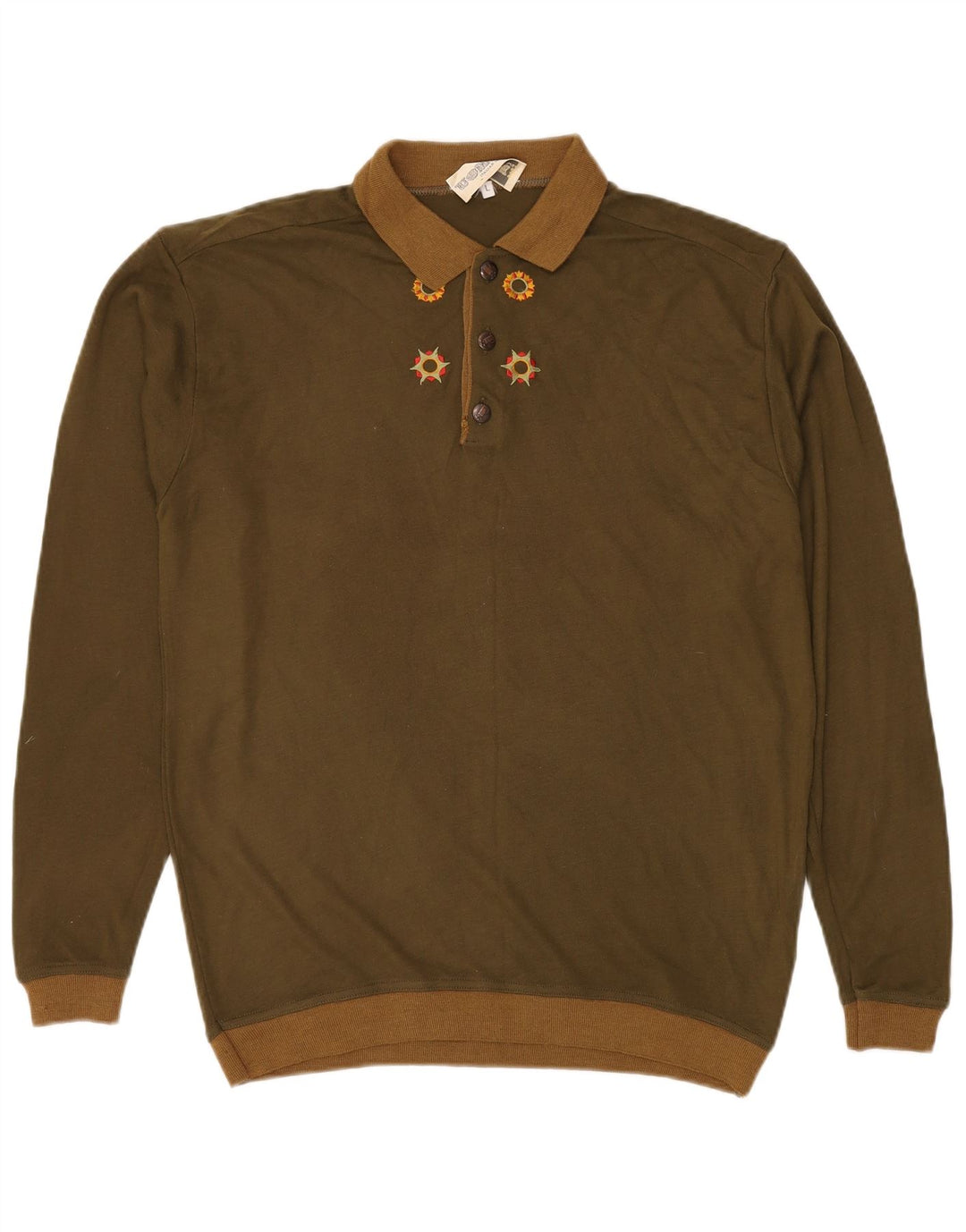 VINTAGE muški pulover s polo ovratnikom, veliki kaki akril