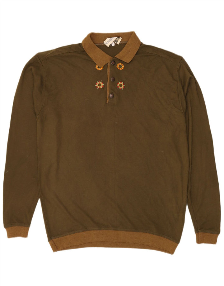 VINTAGE muški pulover s polo ovratnikom, veliki kaki akril