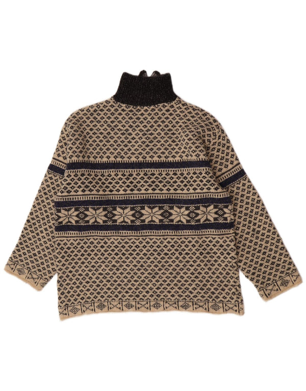 Vintage muški džemper s izrezom s patentnim zatvaračem XL Beige Fair Isle