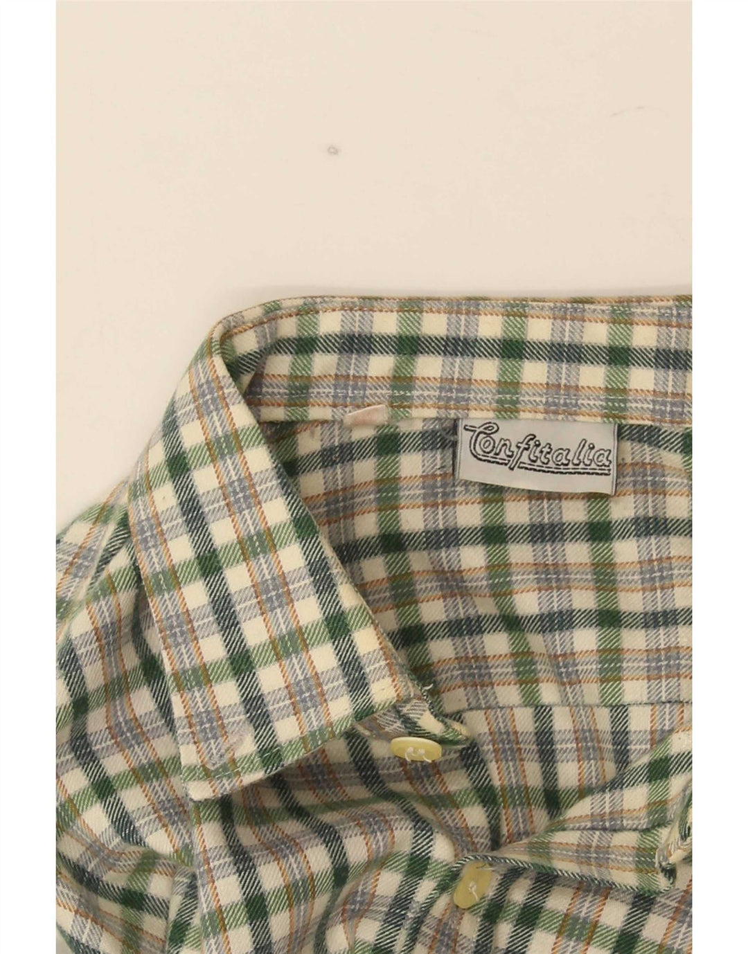Vintage muška flanelska košulja od malog zelenog kariranog poliestera