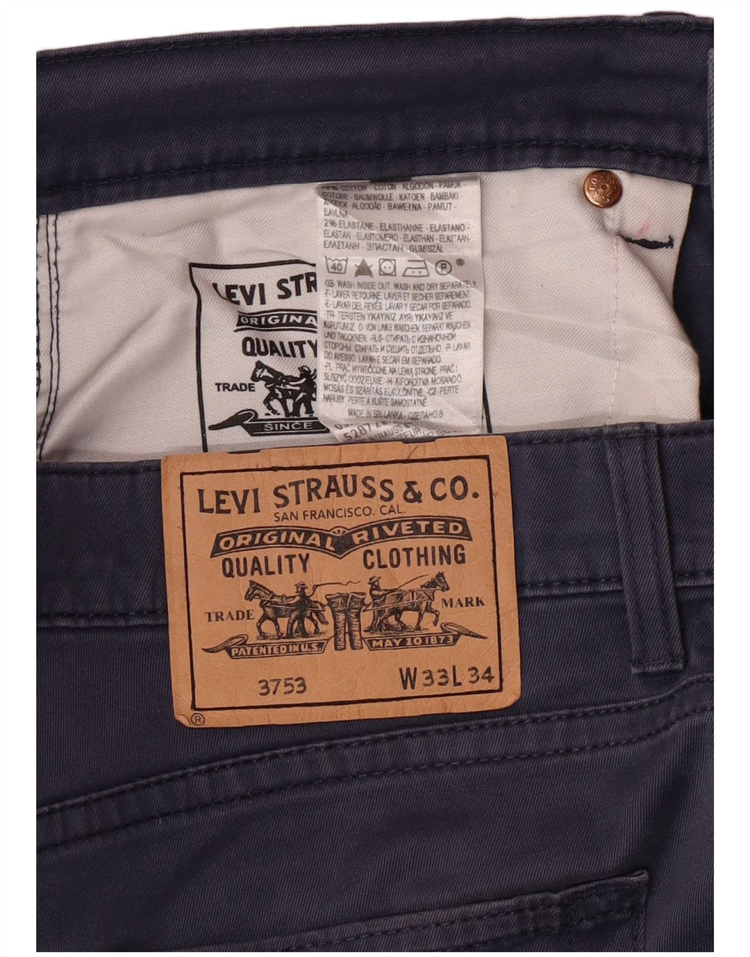 LEVI'S muške ravne ležerne hlače W33 L30 tamnoplavi pamuk