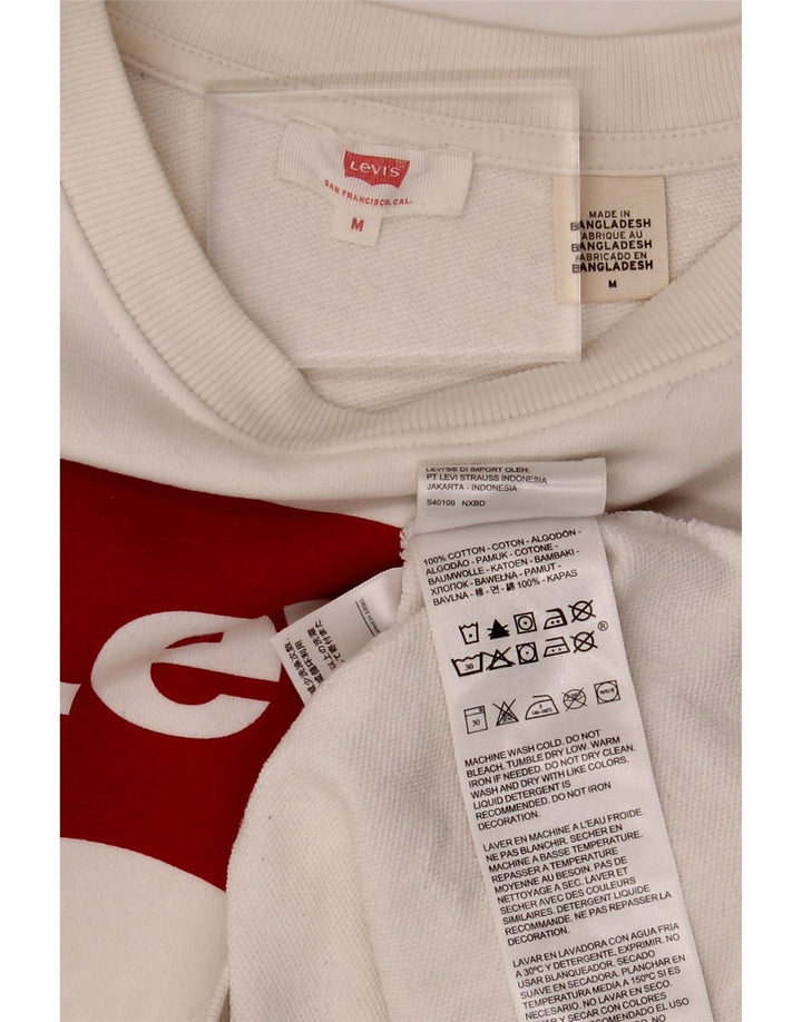 LEVI'S Womens Graphic Sweatshirt Jumper UK 14 Medium White Cotton
