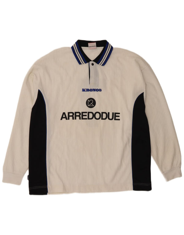 Kronos Mens Graphic Long Sleeve Rugby Polo Shirt XL White Polyester