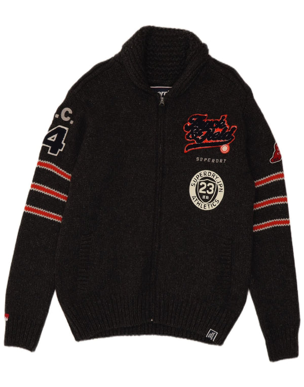 Superdry muški grafički kardigan džemper XL sivi prugasti akril