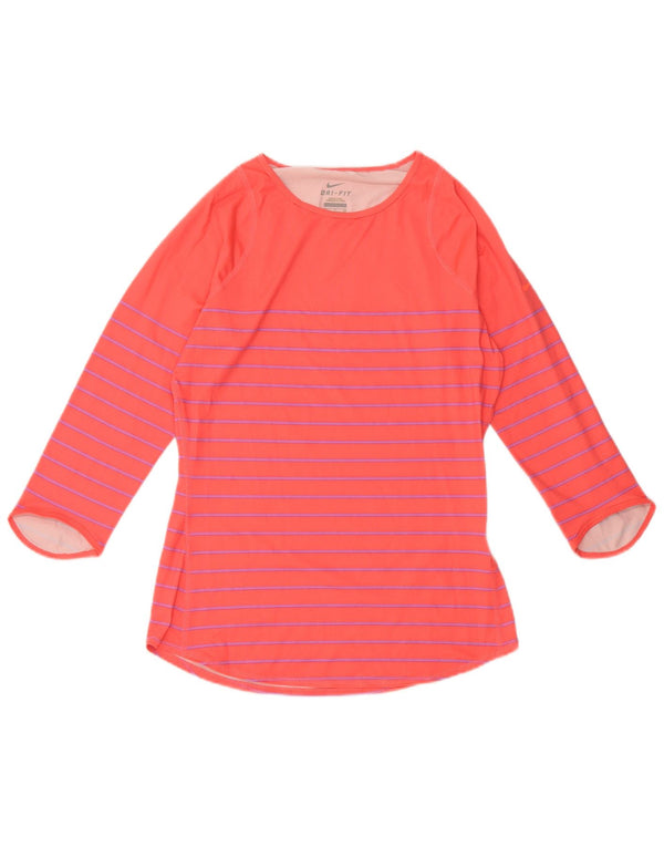 NIKE Ženska Dri Fit Top majica s 3/4 rukavima UK 10 Mali ružičasti prugasti poliester