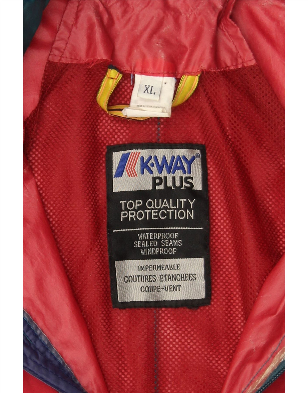 K-WAY Muška kišna jakna s kapuljačom UK 42 XL Red Colourblock poliamid