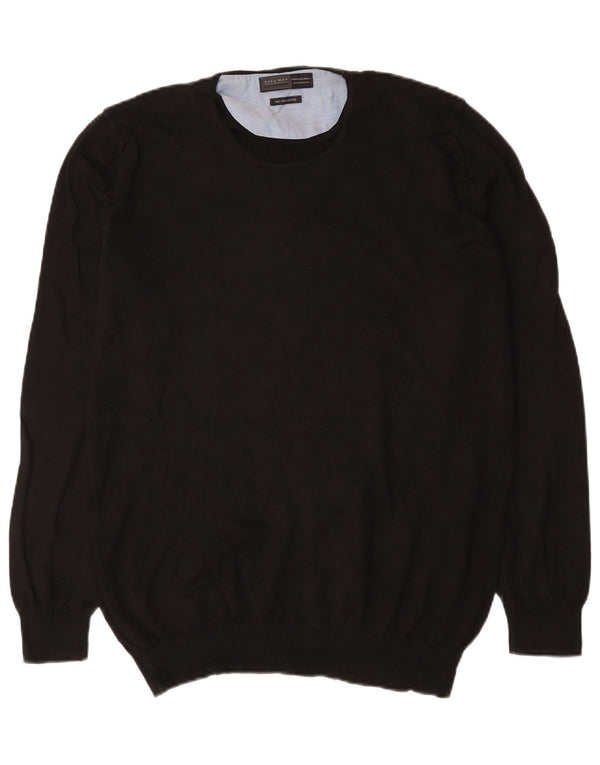Zara Mens Crew Neck Jumper Sweater XL Black Cotton