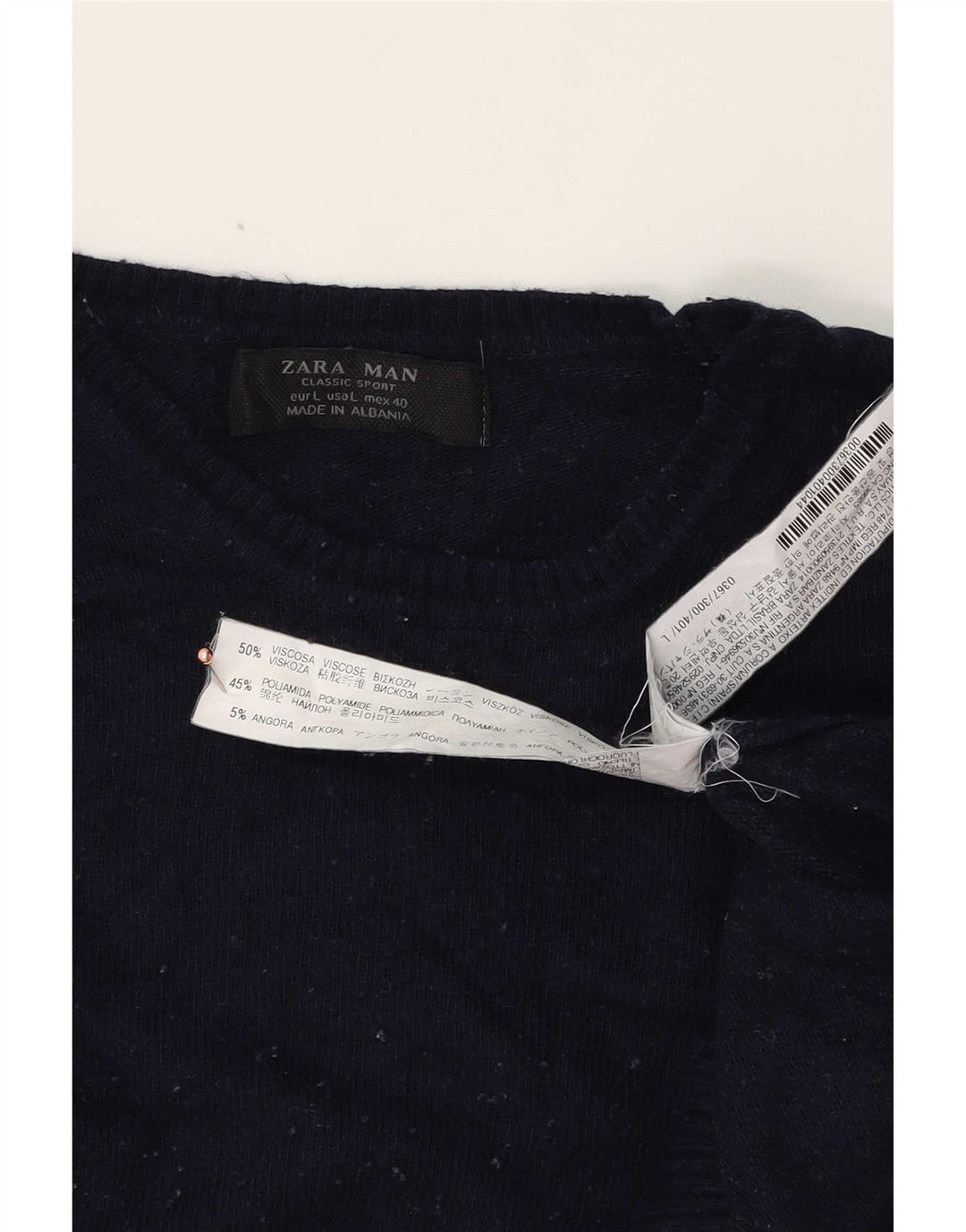 Zara muški džemper s okruglim izrezom Veliki tamnoplavi viskozni pulover