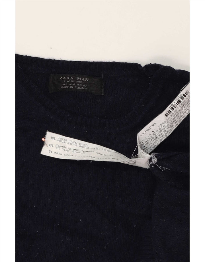Zara muški džemper s okruglim izrezom Veliki tamnoplavi viskozni pulover