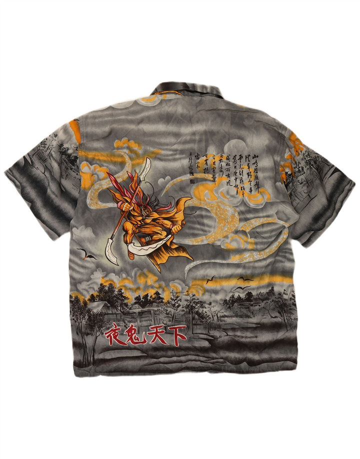 VINTAGE muška grafička košulja kratkih rukava srednje sive svile