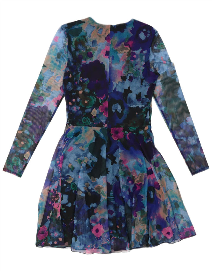 DESIGUAL Ženska haljina A-kroja dugih rukava s apstraktnim uzorkom UK 10 Mala plava