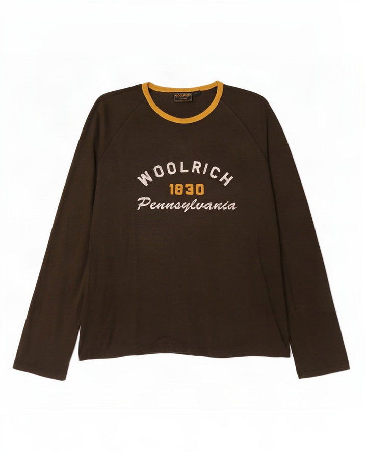Woolrich muška grafička majica dugih rukava 2XL smeđi pamuk