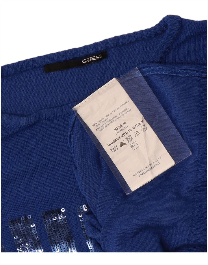 GUESS Ženski džemper s veznim izrezom UK 12 Srednje plava viskoza