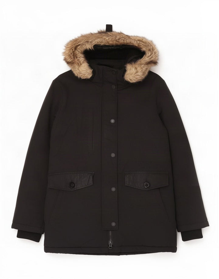 Superdry ženska jakna parka s kapuljačom UK 12 Srednje crni najlon