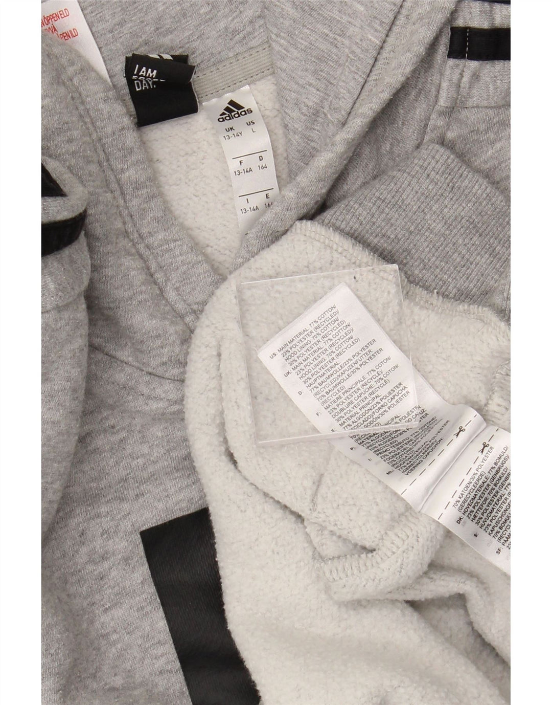 ADIDAS majica s kapuljačom s grafičkim motivima 13-14 godina, sivi pamuk