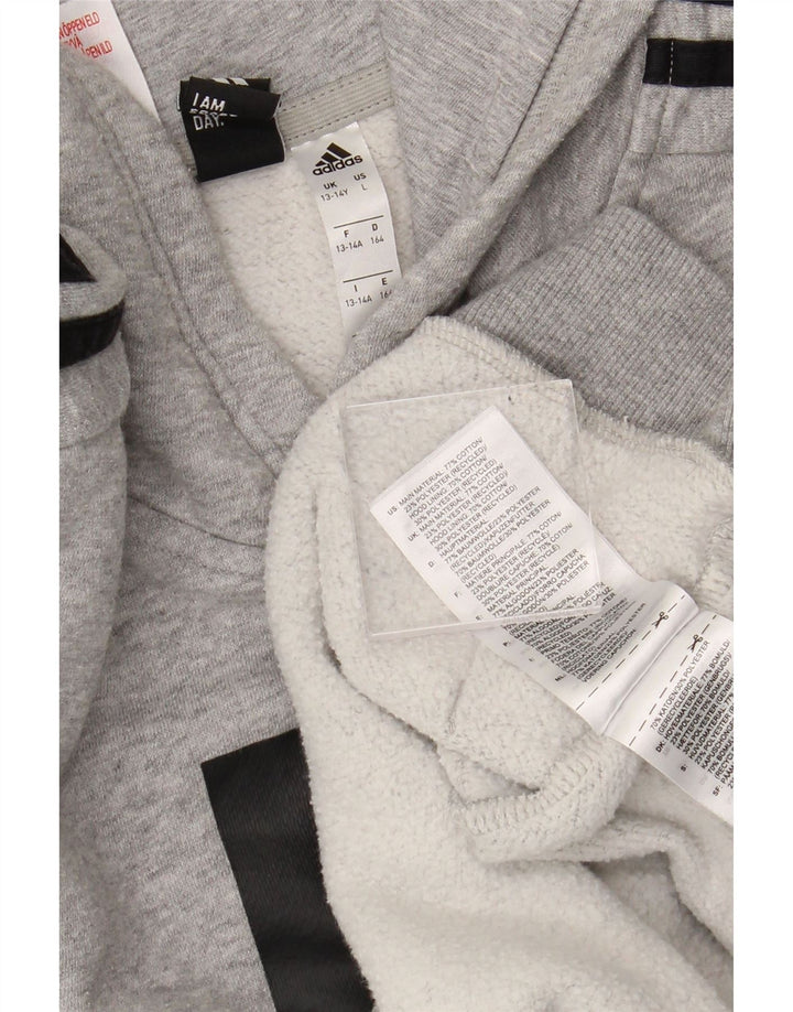 ADIDAS majica s kapuljačom s grafičkim motivima 13-14 godina, sivi pamuk