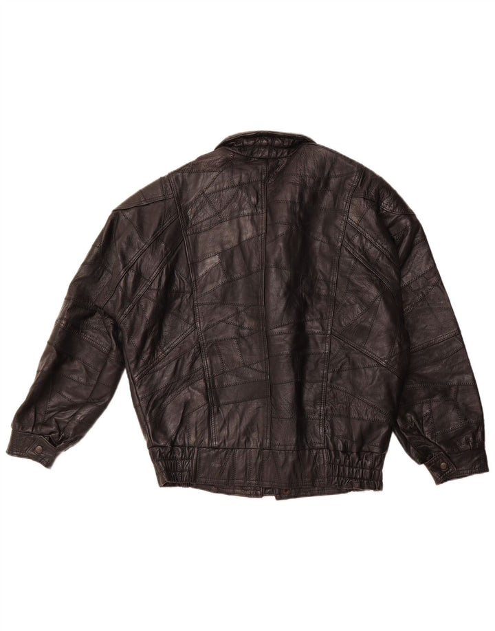 VINTAGE muška vojna široka kožna jakna UK 36 Mala crna patchwork