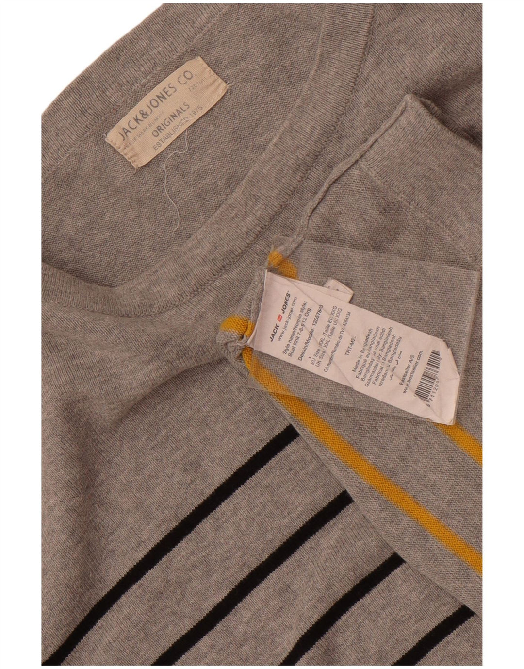 Jack & Jones muška majica dugih rukava 2XL, pamuk na sive pruge