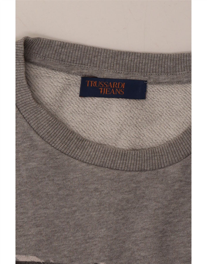 TRUSSARDI JEANS Mens Graphic Sweatshirt Jumper Large Grey Vintage Trussardi Jeans and Second-Hand Trussardi Jeans from Messina Hembry 