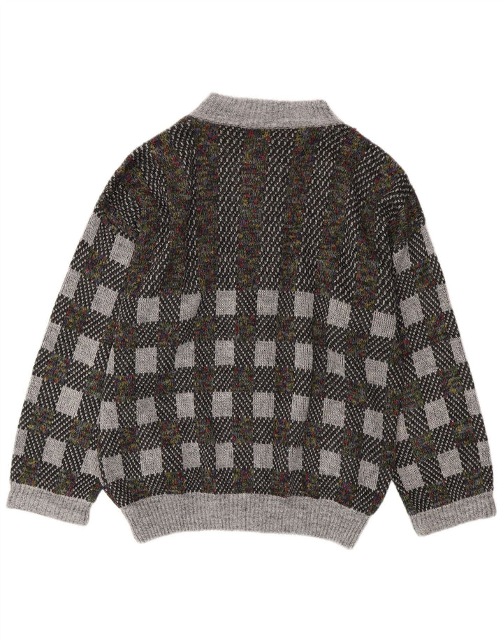 Vintage muški kardigan džemper IT 54 XL siva geometrijska vuna