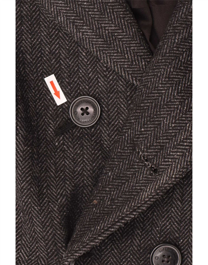 Superdry Mens Pea Coat UK 40 Large Grey Herringbone Wool Classic