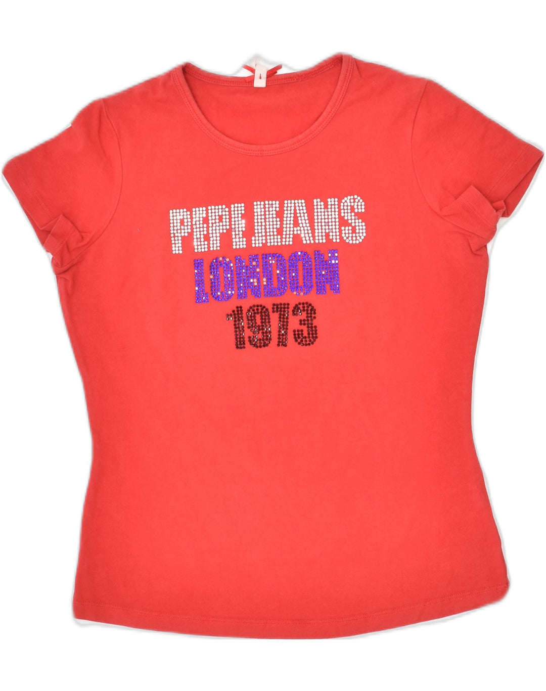 PEPE JEANS Womens Graphic T-Shirt Top UK 8 Small Red Cotton | Vintage | Thrift | Second-Hand | Used Clothing | Messina Hembry 